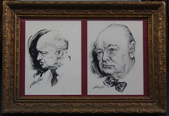 Arthur Sims Portraits of Eisenhower and Winston Churchill, each 13.5 x 10.5in.